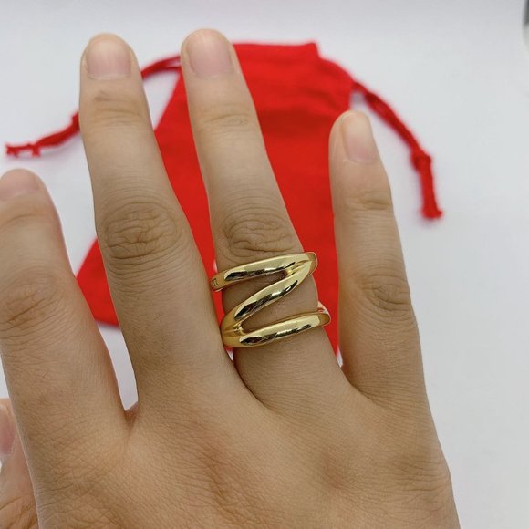 Uno de 50 Ring CROSSED RING Crossed Link Design Gold-plated Metal Alloy - Picture 2 of 6